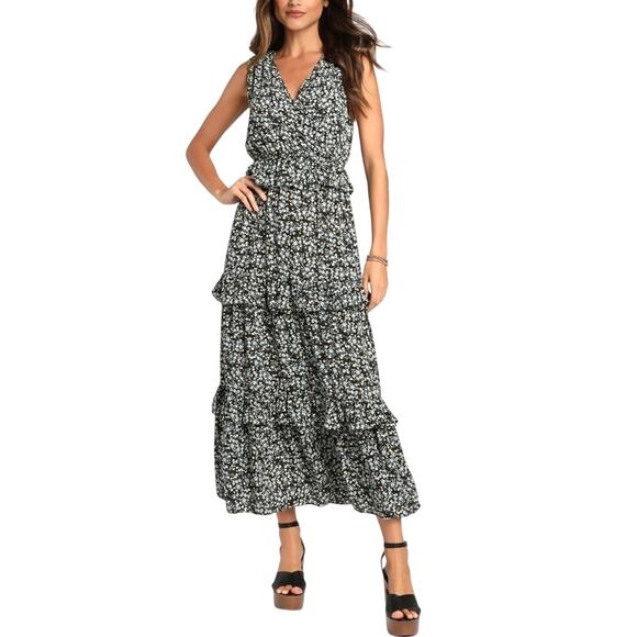 Lulu's Spring In Your Step Black Floral Tiered Maxi Dress Size XS - Picture 1 of 8
